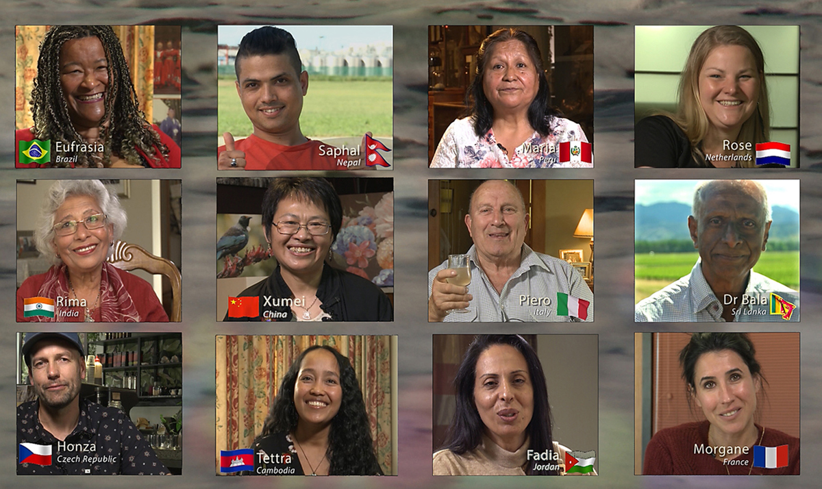 A screen shot showing lots of different faces of people filmed for a documentary