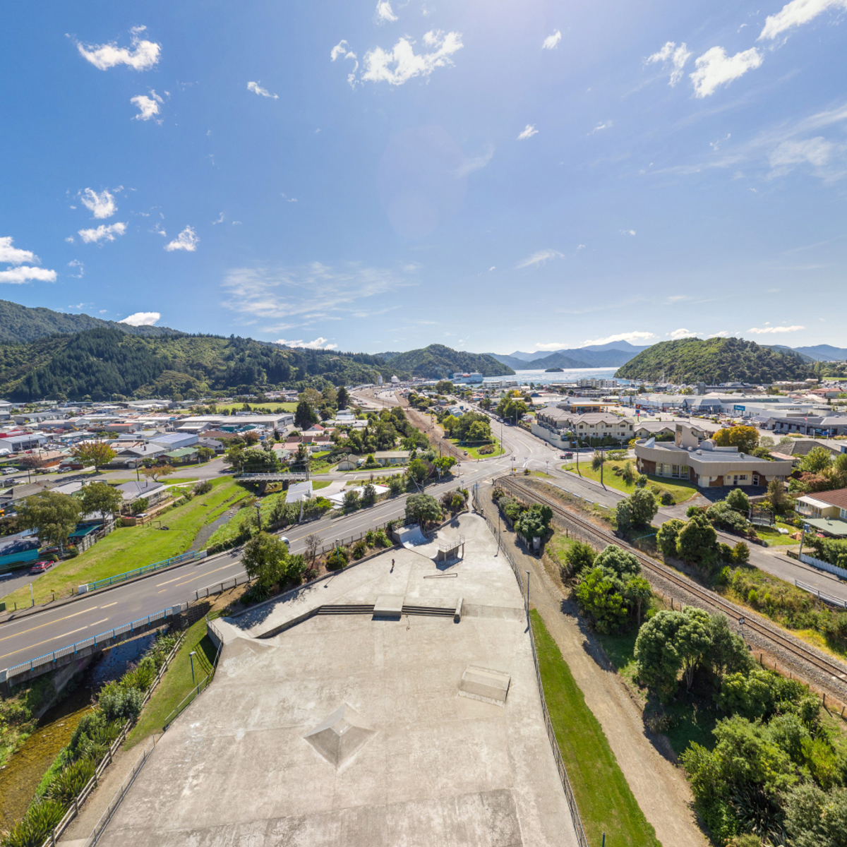 An aerial view of Picton looking towards the port