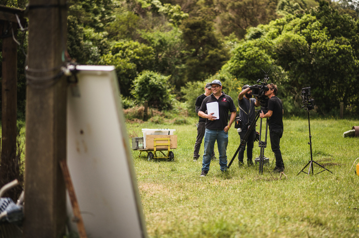 Director Aaron Falvey with camera crew on the set of Northspur